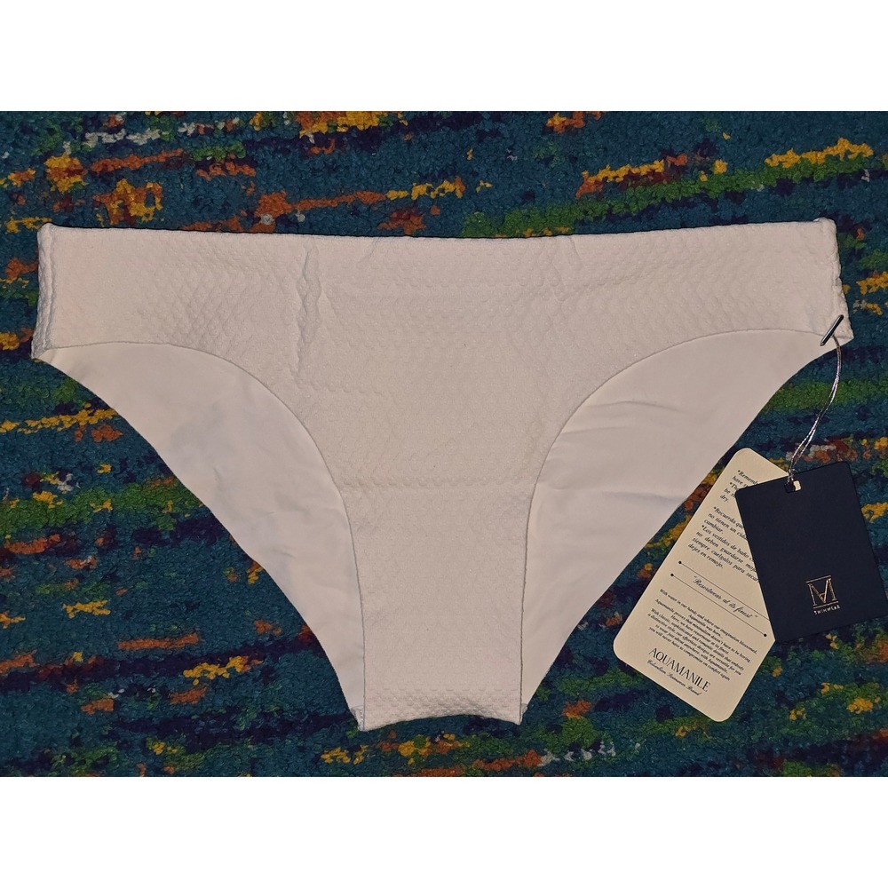 NWT Aquamanile Gatsby Full Cut Bottom White Textured Bikini Swim  Size Small